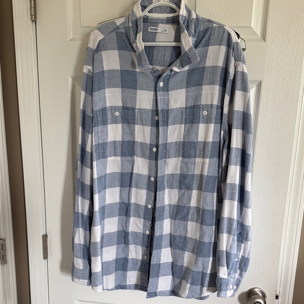Sonoma Baby Blue and White Plaid Men's Shirt